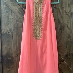 Lilly Pulitzer Coral Polyester Dress with Gold Embroidery